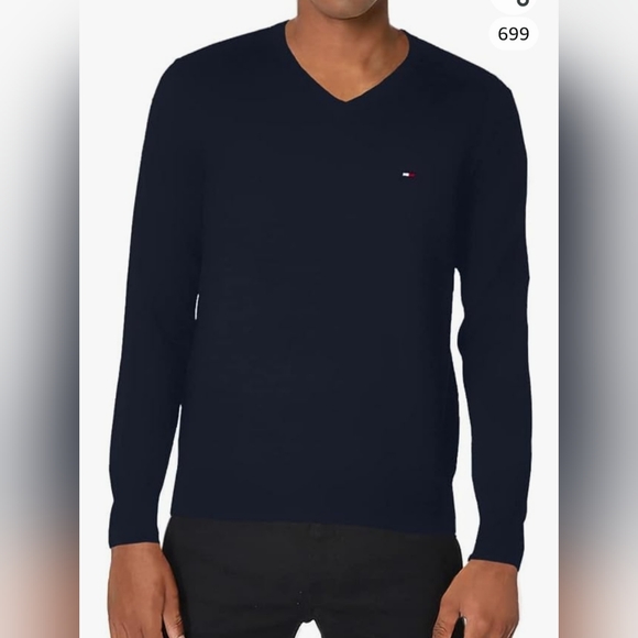 Tommy Hilfiger ~ Designer Men's V-Neck Longsleeved Sweater Navy Blue Size XL - Picture 7 of 7